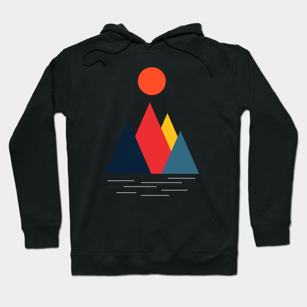 Minimalist Abstract Nature Art #47 Geometric, Linear, Colorful Mountains with Gentle Still Water Hoodie by Insightly Designs